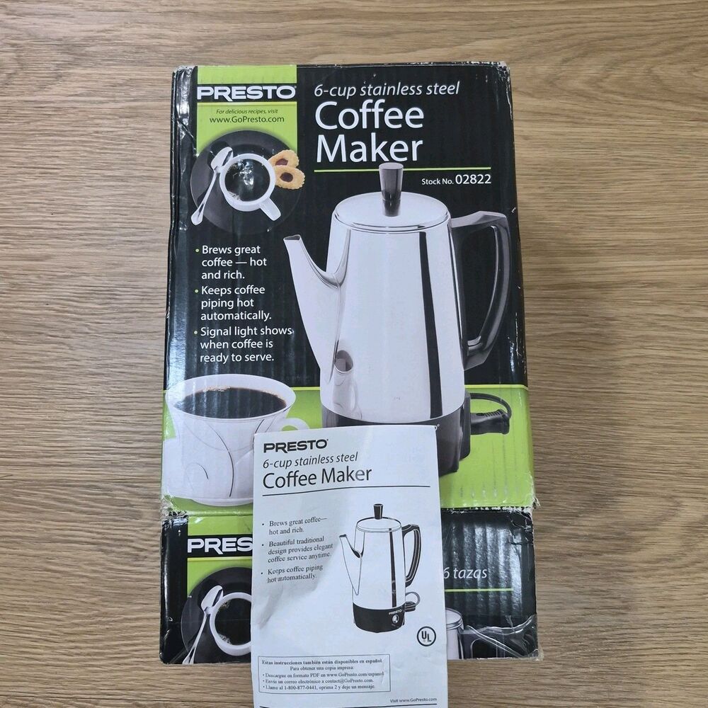 PRESTO 6 CUP Stainless Steel Electric COFFEE PERCOLATOR Clean 02822